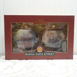 Disney California Adventure Buena Vista Street Ornament Set Red Car Trolley Walt